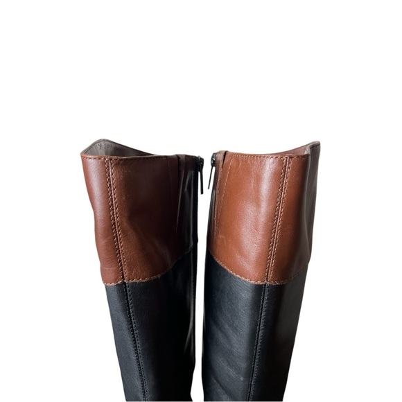 Bandolino Leather Riding Boots Classic Black & Brown Two-Tone Style - Picture 3 of 7